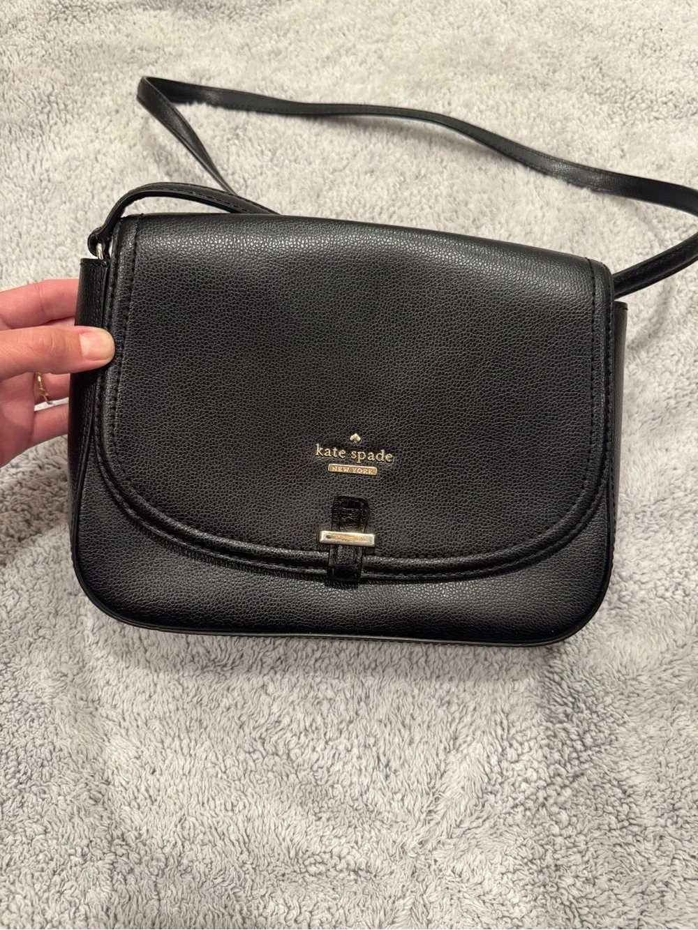 kate spade Black Pebbled Leather Crossbody Bag with Gold Accent